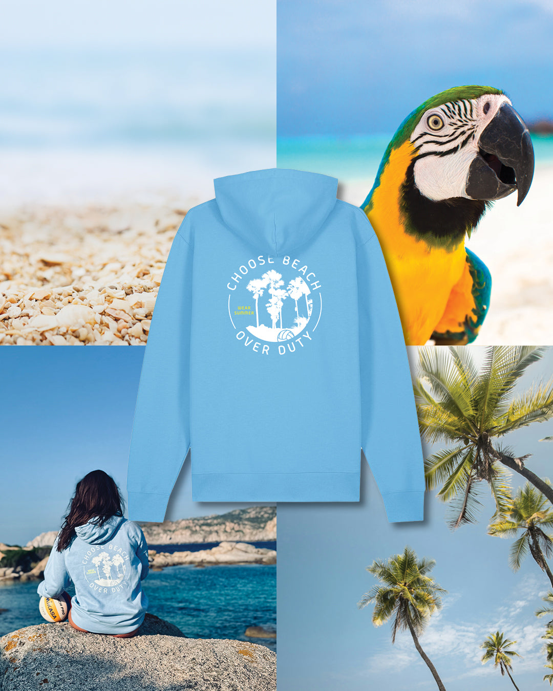 CHOOSE BEACH Hoodie - Sky Blue